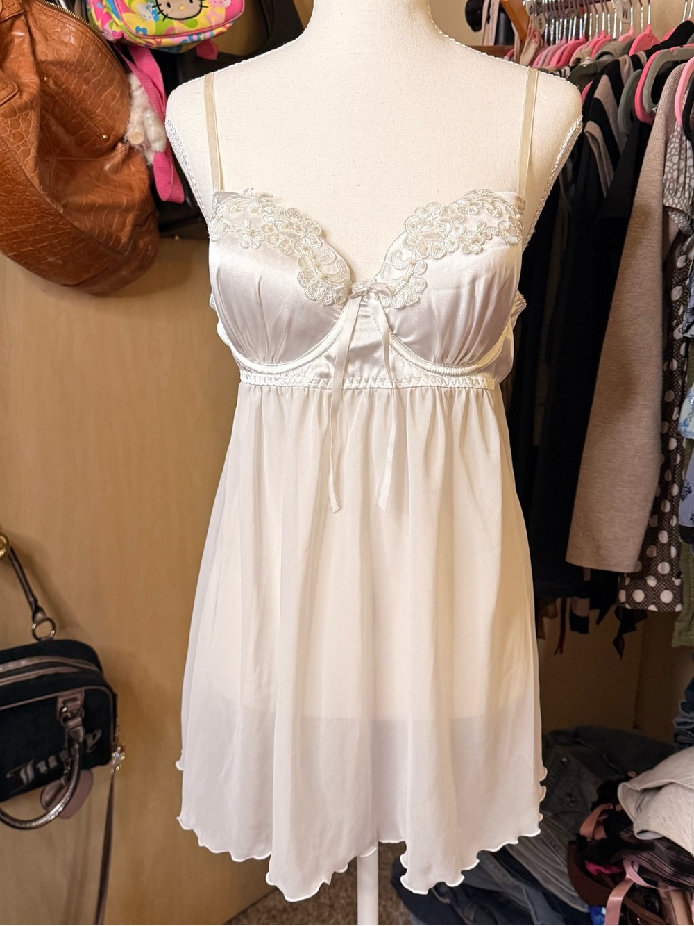 Linea Donatella Ivory Lace-Trim Satin & Chiffon Chemise